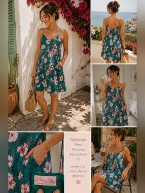 Pink Lily Green Floral Slip Dress S